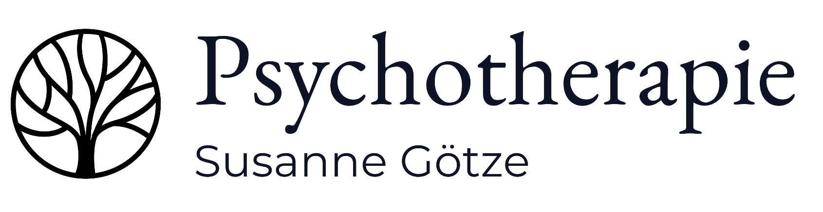 Ein Baum innerhalb eines Kreis und Schriftzug Psychotherapie Susanne Götze